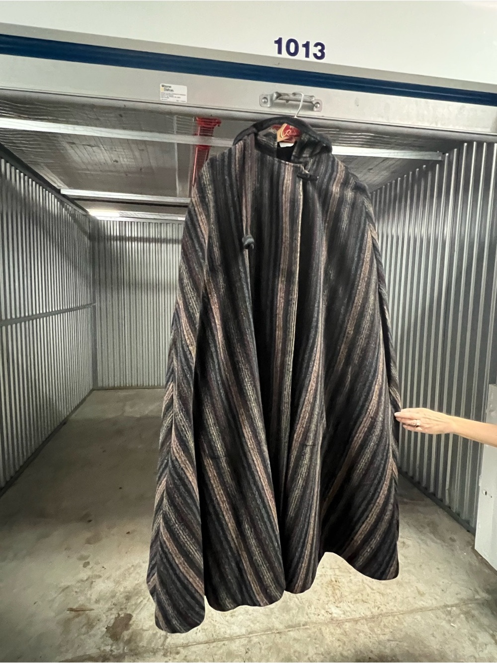 Striped Hooded Cape Coat in Black and Brown